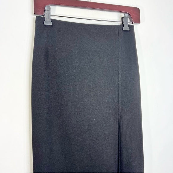 Vintage 80s 90s black minimalist high slit stretchy long maxi pencil skirt M - Picture 9 of 11